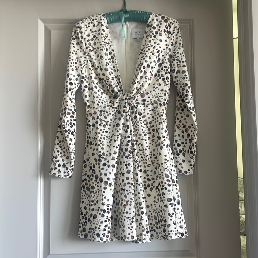 Deep v long sleeve neutral cocktail dress